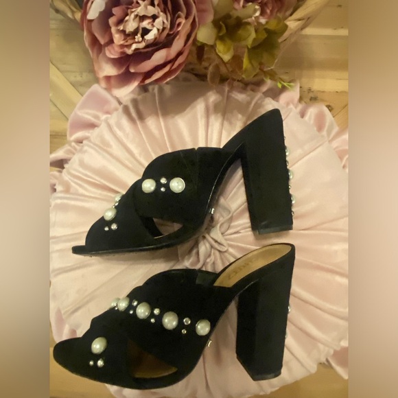 🎀 SCHUTZ Black heels Mules Pearls size 8 shoes - Picture 7 of 10